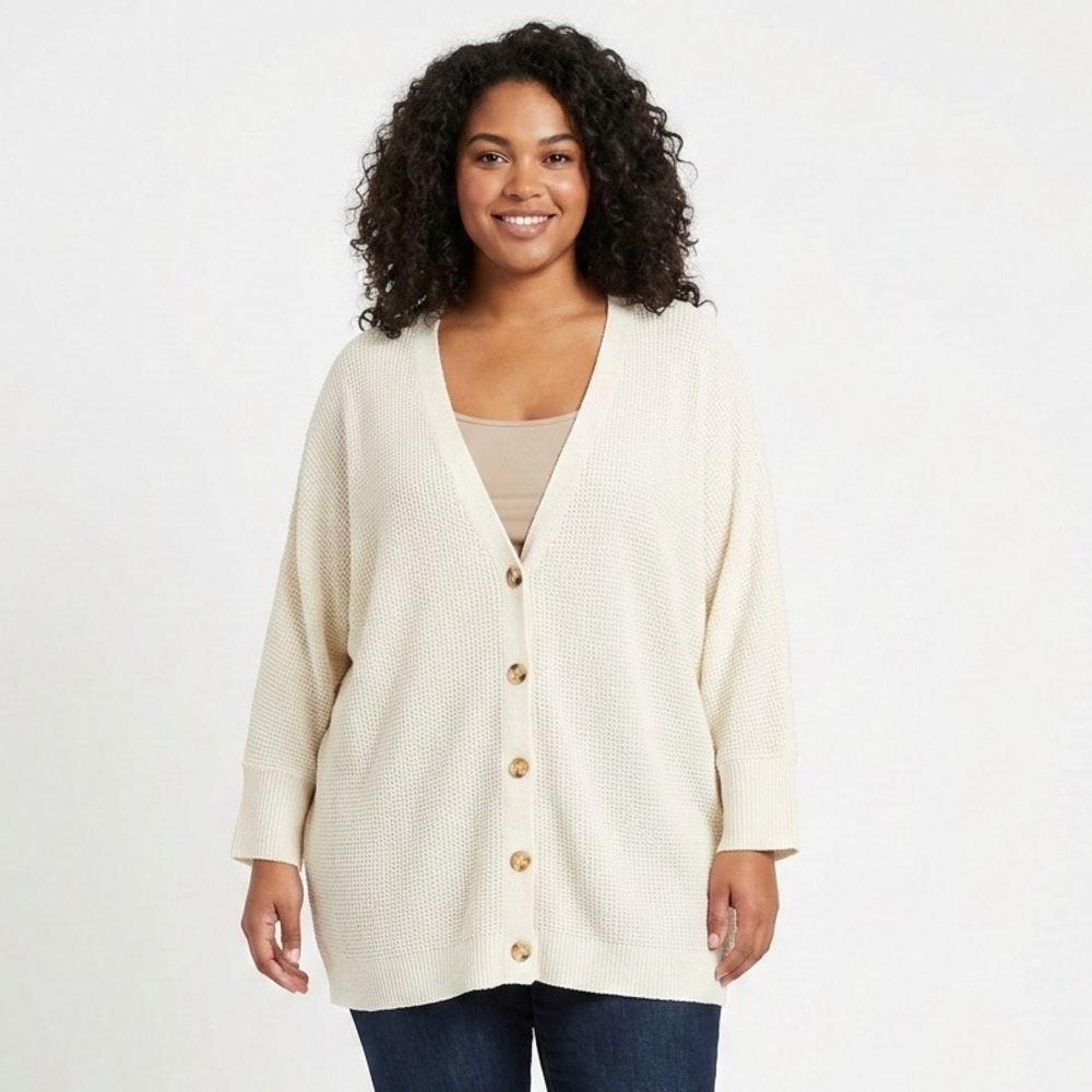 Falls Creek Women's Cream Long Cardigan Button Up Soft Stretchy